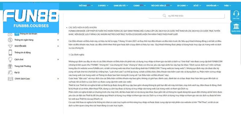 Chi tiết điều khoản sử dụng fun88